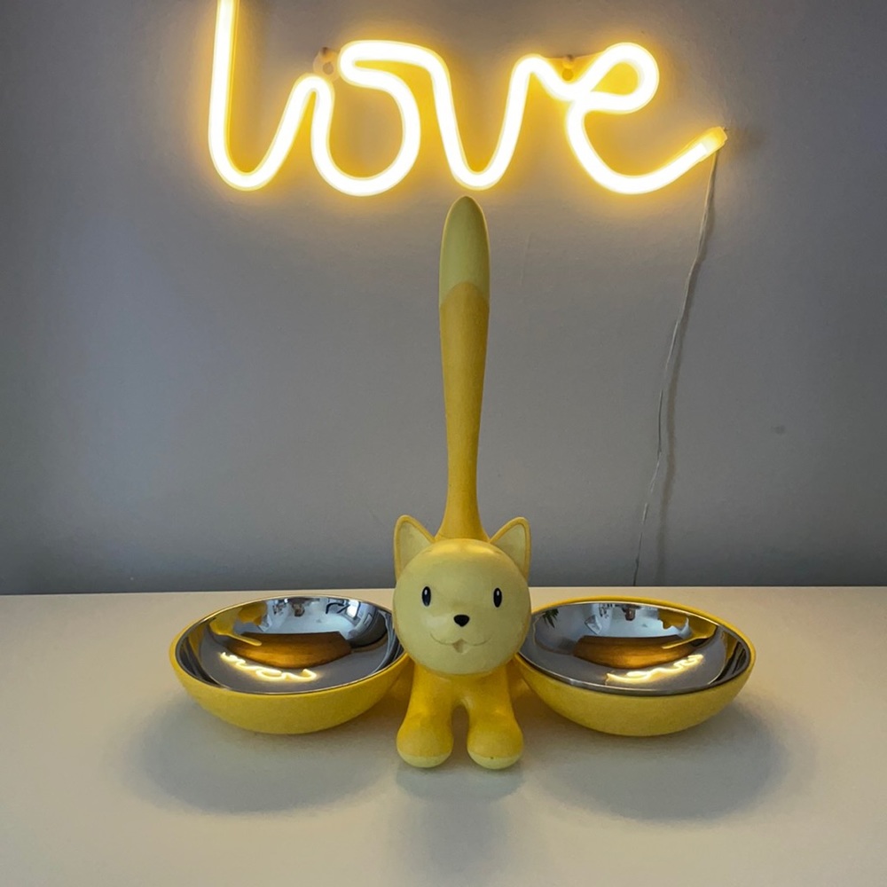 Yellow Cat Bowl with Removable Bowls